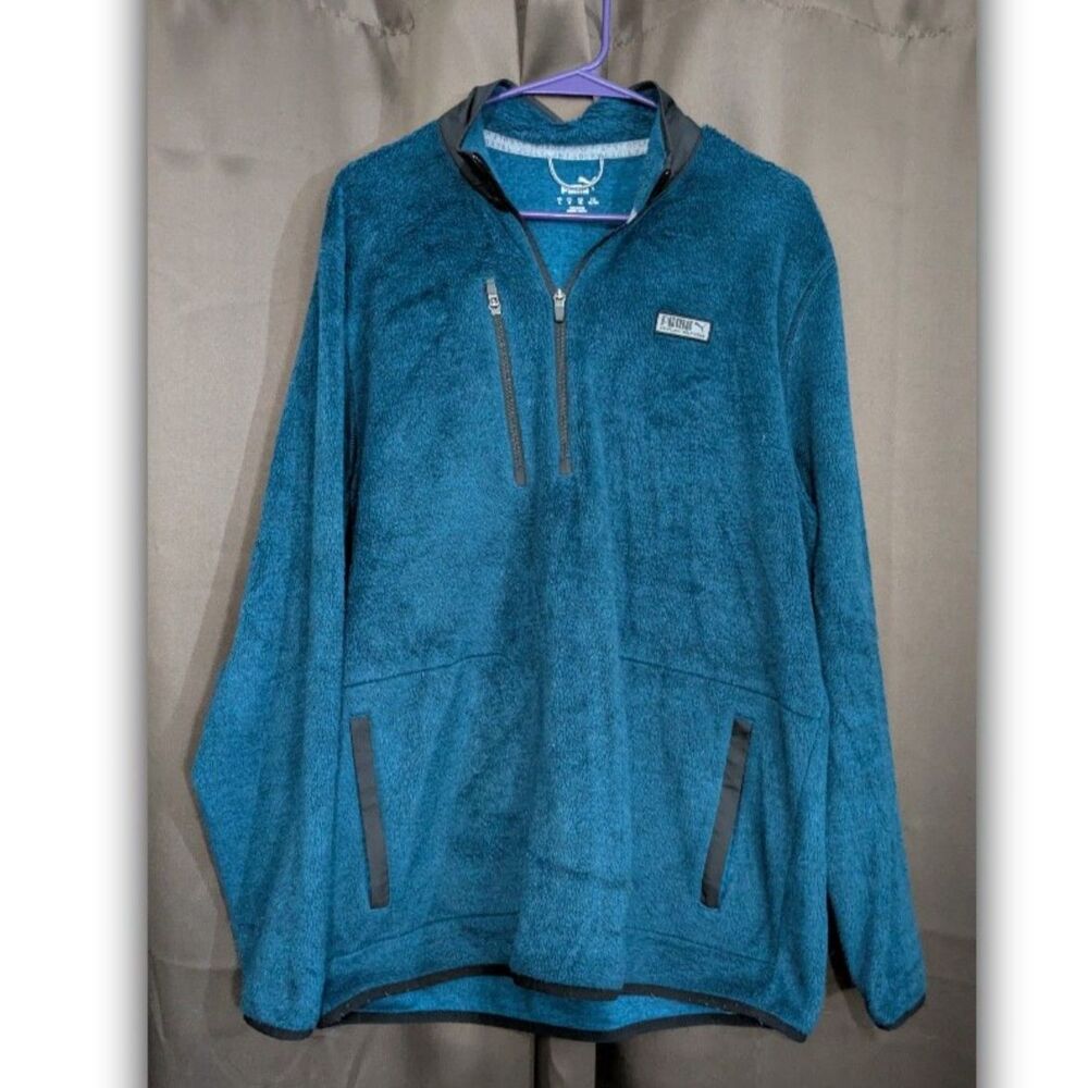 Puma Men’s Green Sherpa 1/4 Zip Golf Wear Pullover Jacket L Sweater Fleece